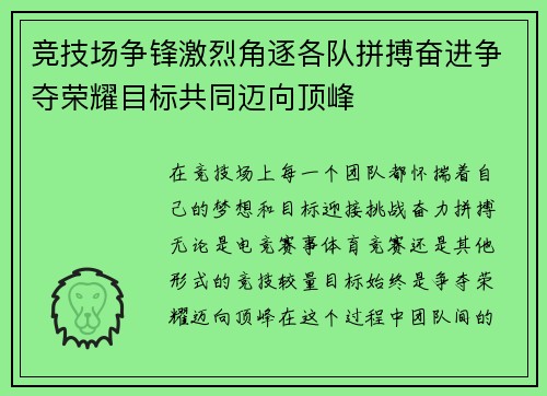 竞技场争锋激烈角逐各队拼搏奋进争夺荣耀目标共同迈向顶峰