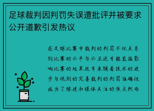 足球裁判因判罚失误遭批评并被要求公开道歉引发热议